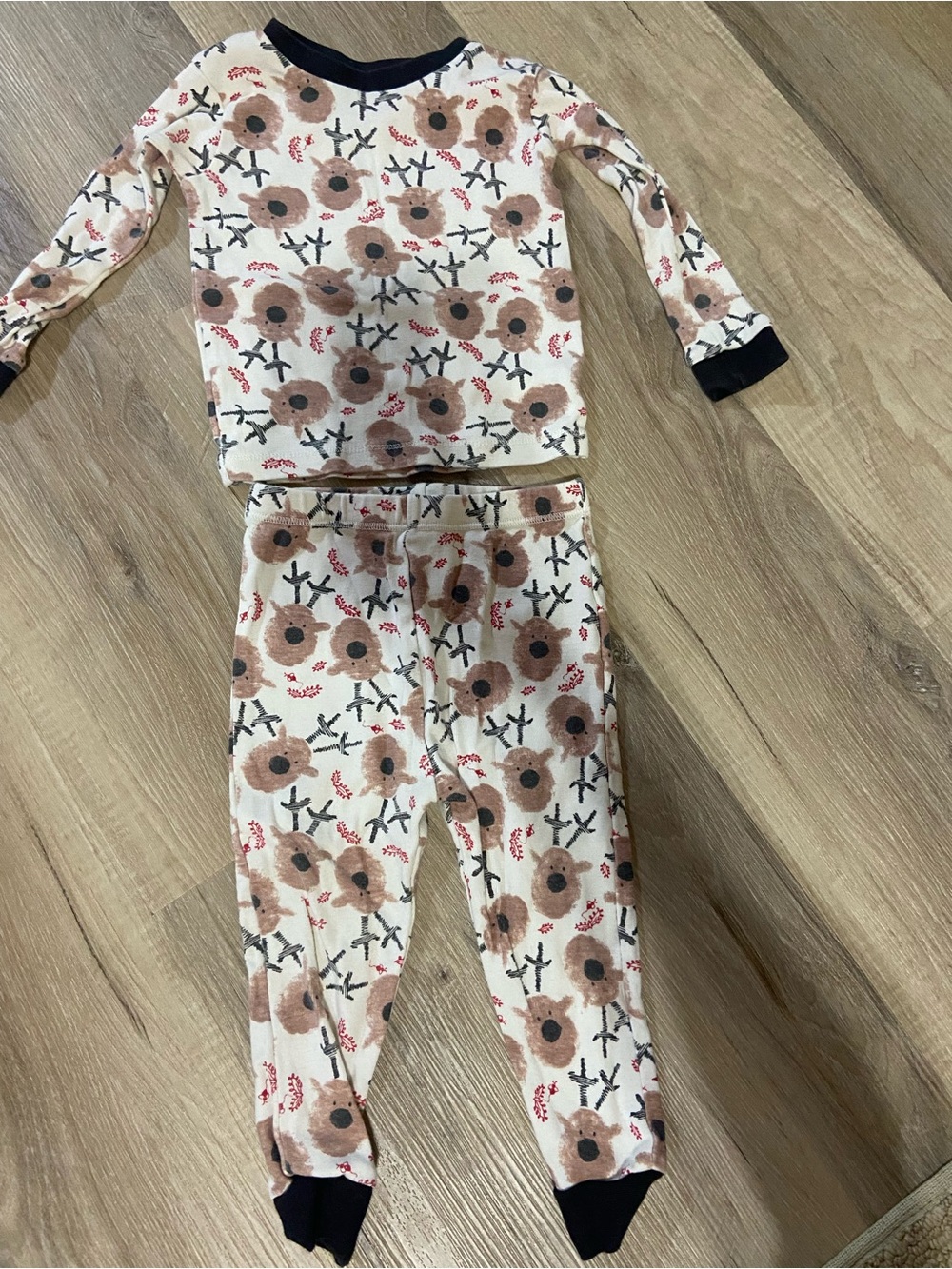 Burt's Bees Baby Cream Reindeer Pajama Set with Black Trim